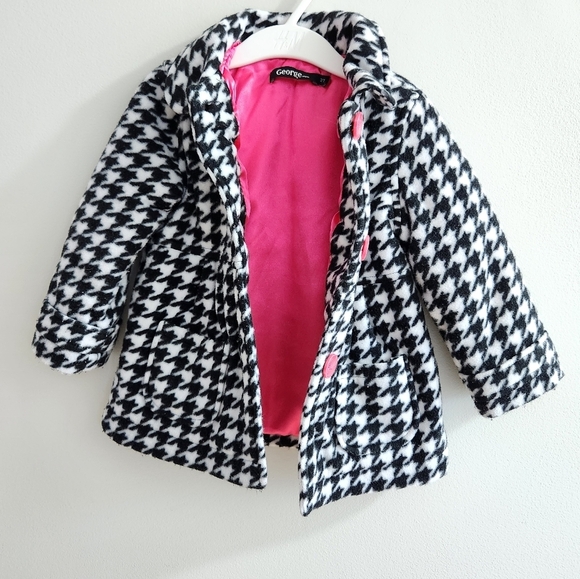 -SOLD-Toddler Girl Black and White Houndstooth Winter/Fall Pea Coat Size 2T - Picture 3 of 6